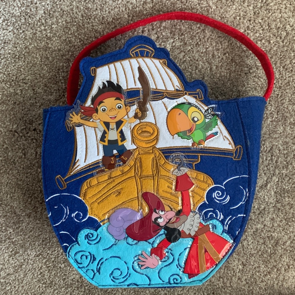 Disney Jake Neverland Pirates Captain Hook Halloween Trick Treat Felt Stitch Bag